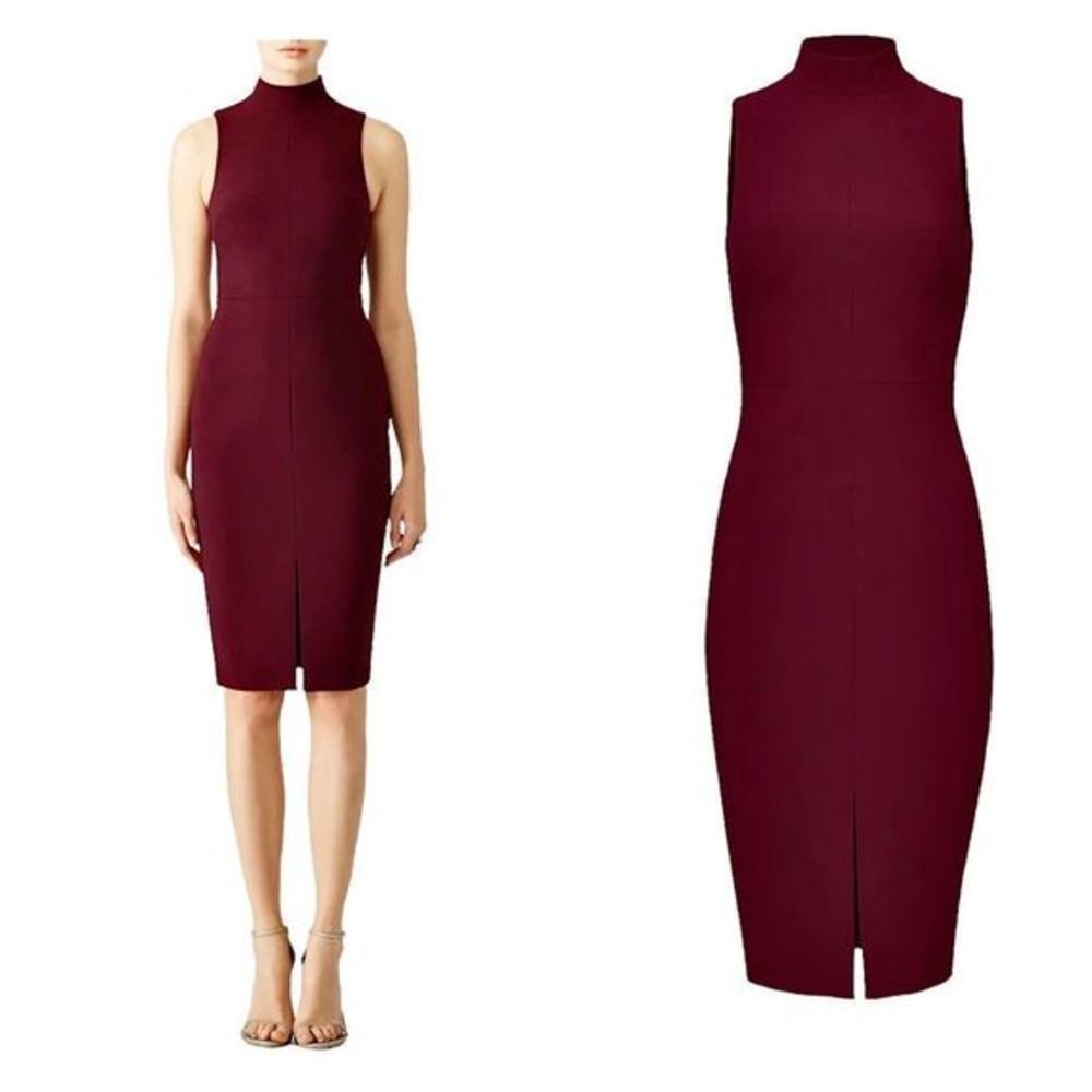LIKELY Plum Purple Mock Neck Body Con Sheath Dress